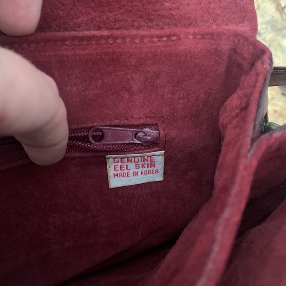 Vintage Genuine Eelskin Red & Burgundy Patchwork Clutch Bag Purse - Picture 2 of 7